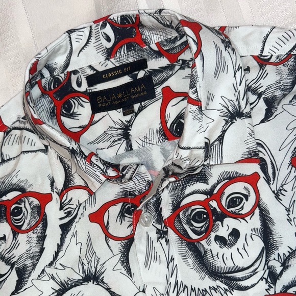 Baja Llama shirt button down chimp monkey with glasses men’s large classic fit - Picture 3 of 10
